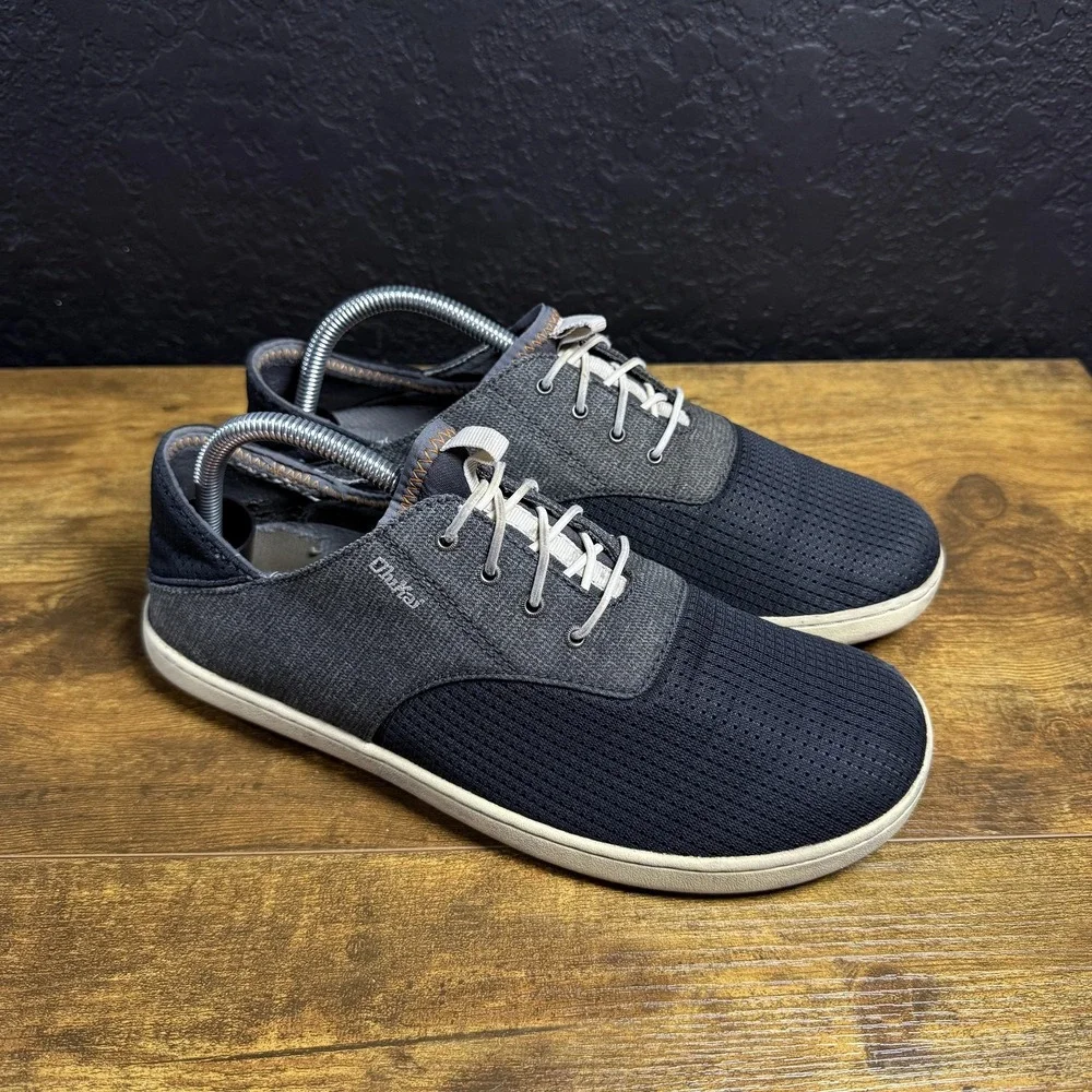 OluKai Nohea Moku 10283-6C6C Night Black Textile Boat Shoes Mens Size 8.5